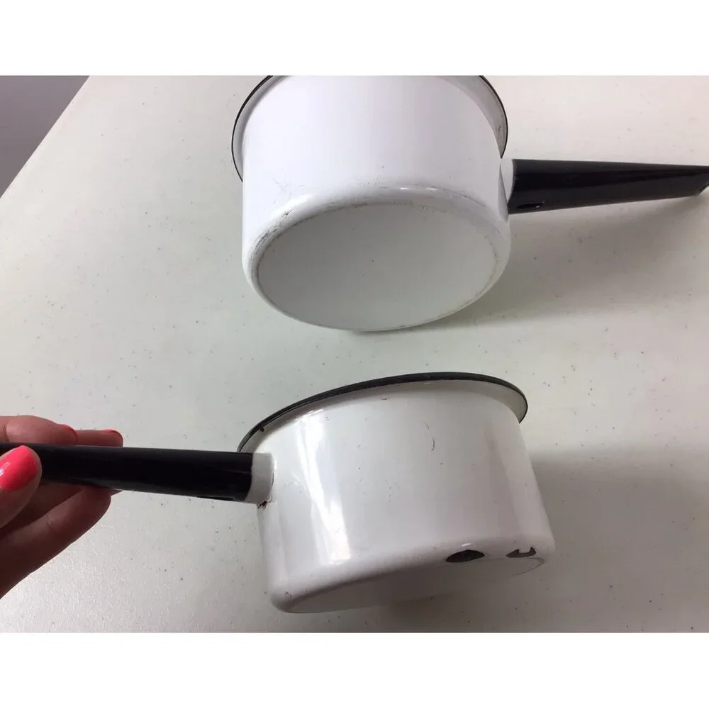 Vintage Enamel Pots Pans Cookware Set of 2